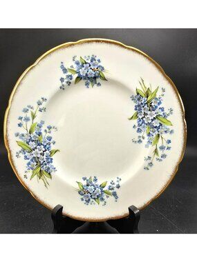 Royal Imperial England Blue Floral Bone China Plate With Gold Trim VL5014